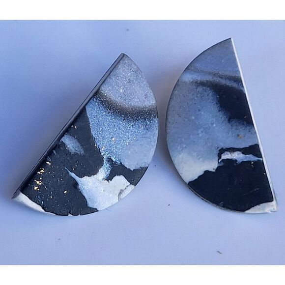 Artisan Zen Half Moon Statement Stud Earrings - Sterling Silver Posts - 1.25" - Picture 1 of 8